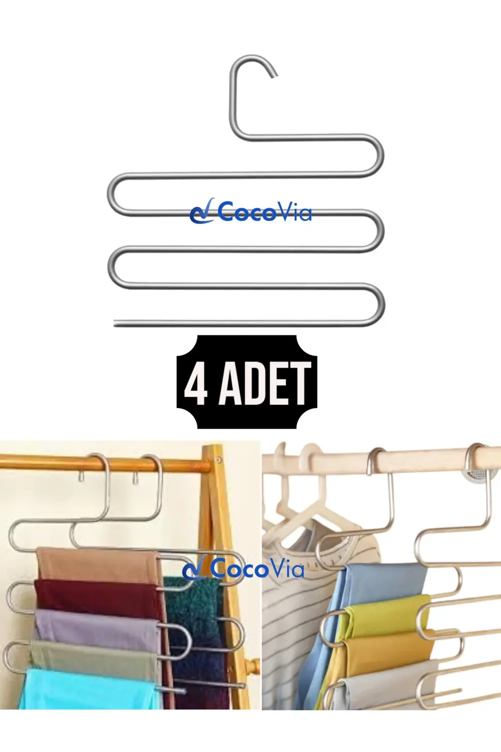 ( 4 ADET ) Pratik 5 Katlı Pantolon Askı - Pantolon Eşarp Şal Giys