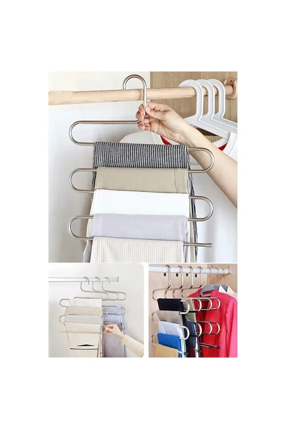 ( 4 ADET ) Pratik 5 Katlı Pantolon Askı - Pantolon Eşarp Şal Giys