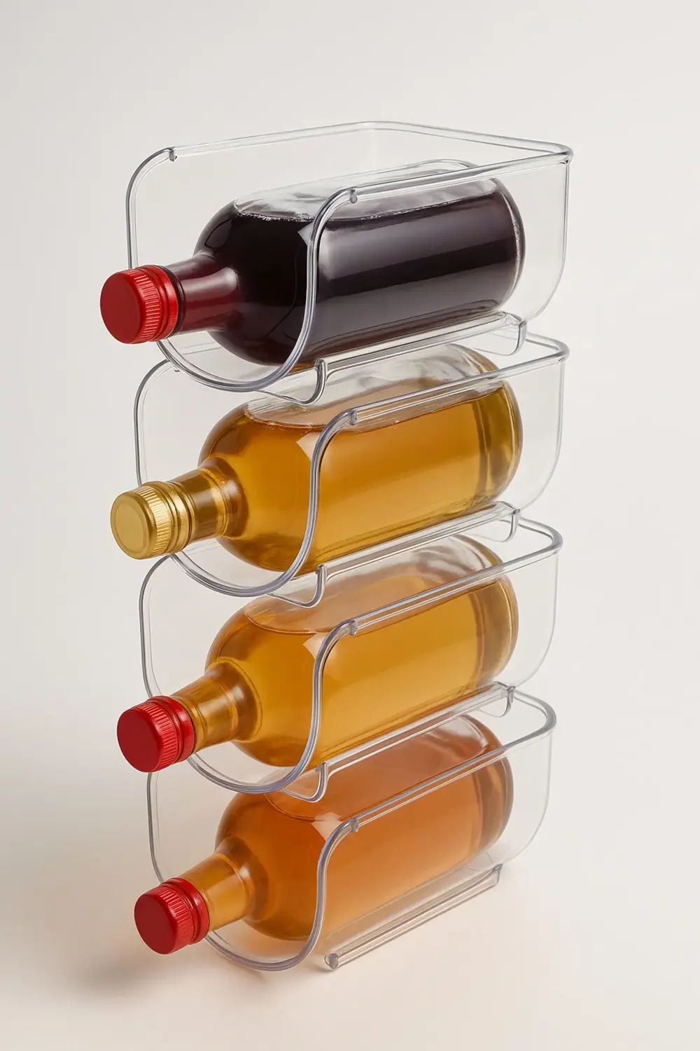 4 Adet Şeffaf Buzdolabı Şişe Düzenleme Organizeri Mutfak Şişe Düz