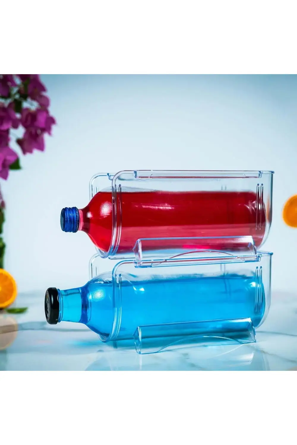 4 Adet Şeffaf Buzdolabı Şişe Düzenleme Organizeri Mutfak Şişe Düz