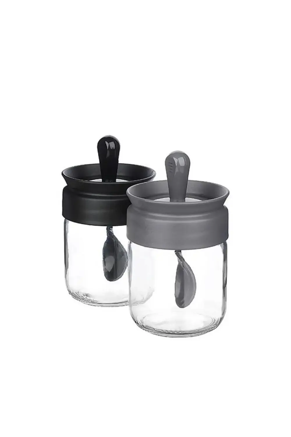 4 Adet Siyah Baharatlık, Cam Kaşıklı Baharatlık, Kaşıklı Baharat