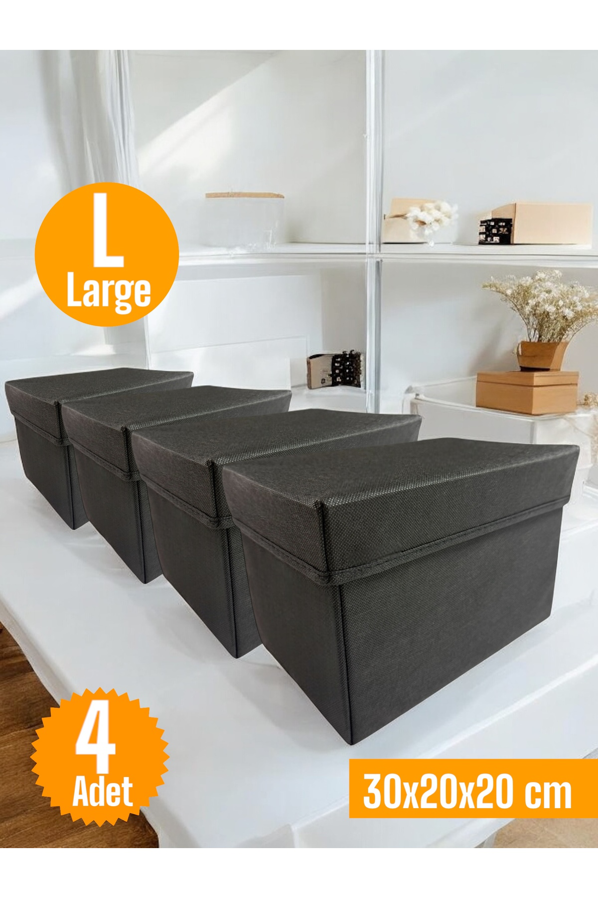 Balkan Room 4 Adet Siyah Kapaklı Dolap İçi Düzenleyici Kutu Çok Amaçlı Saklam