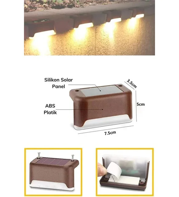 4 ADET SOLAR MERDİVEN LED - KAHVERENGİ KASA (4741)