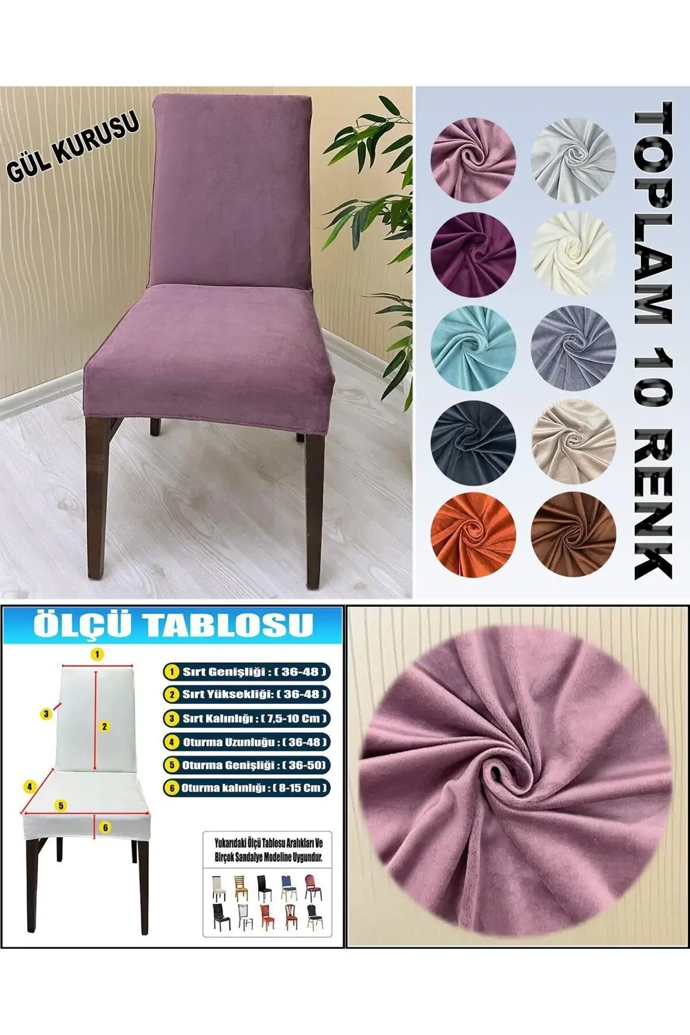 4 Adet Süet Detaylı Angora Kumaş Sandalye Kılıfı Yıkanabilir Likr