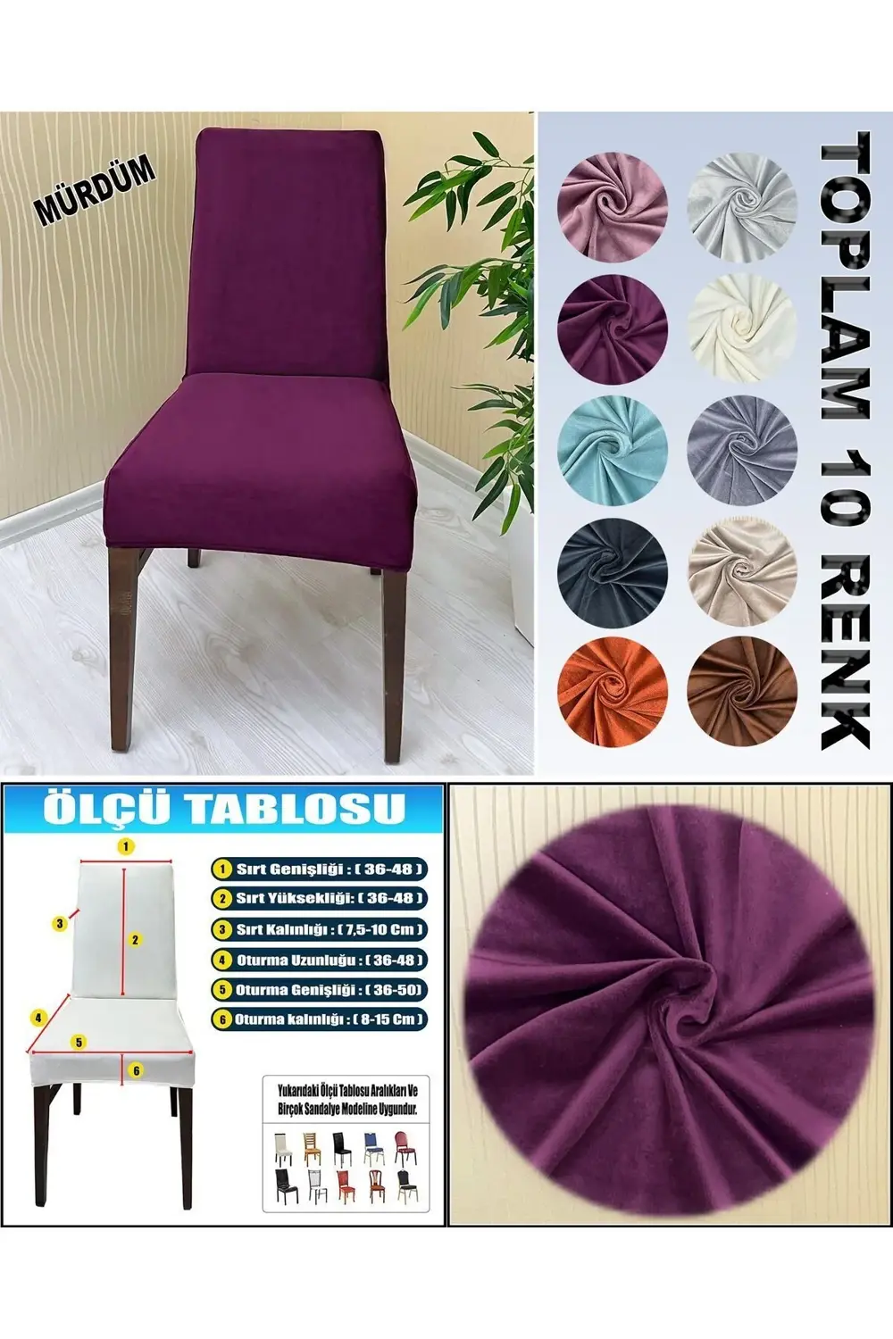 4 Adet Süet Detaylı Angora Kumaş Sandalye Kılıfı Yıkanabilir Likr