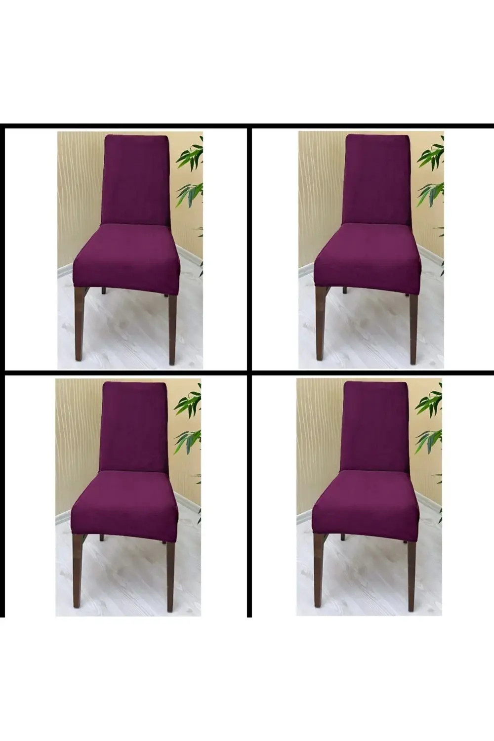 4 Adet Süet Detaylı Angora Kumaş Sandalye Kılıfı Yıkanabilir Likr