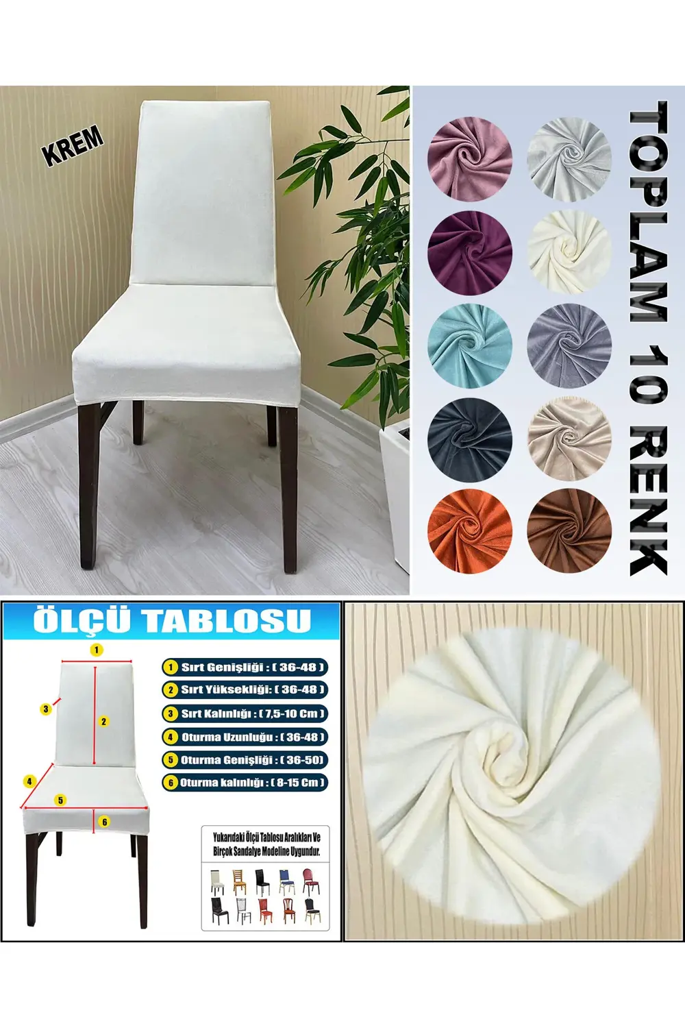 4 Adet Süet Detaylı Angora Kumaş Sandalye Kılıfı Yıkanabilir Likr