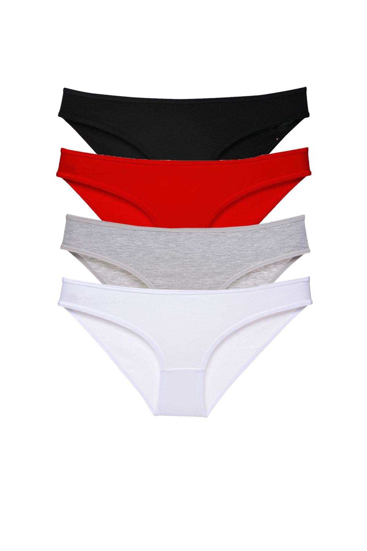 4 adet Süper Eko Set Likralı Kadın Slip Külot Siyah Kırmızı Gri B