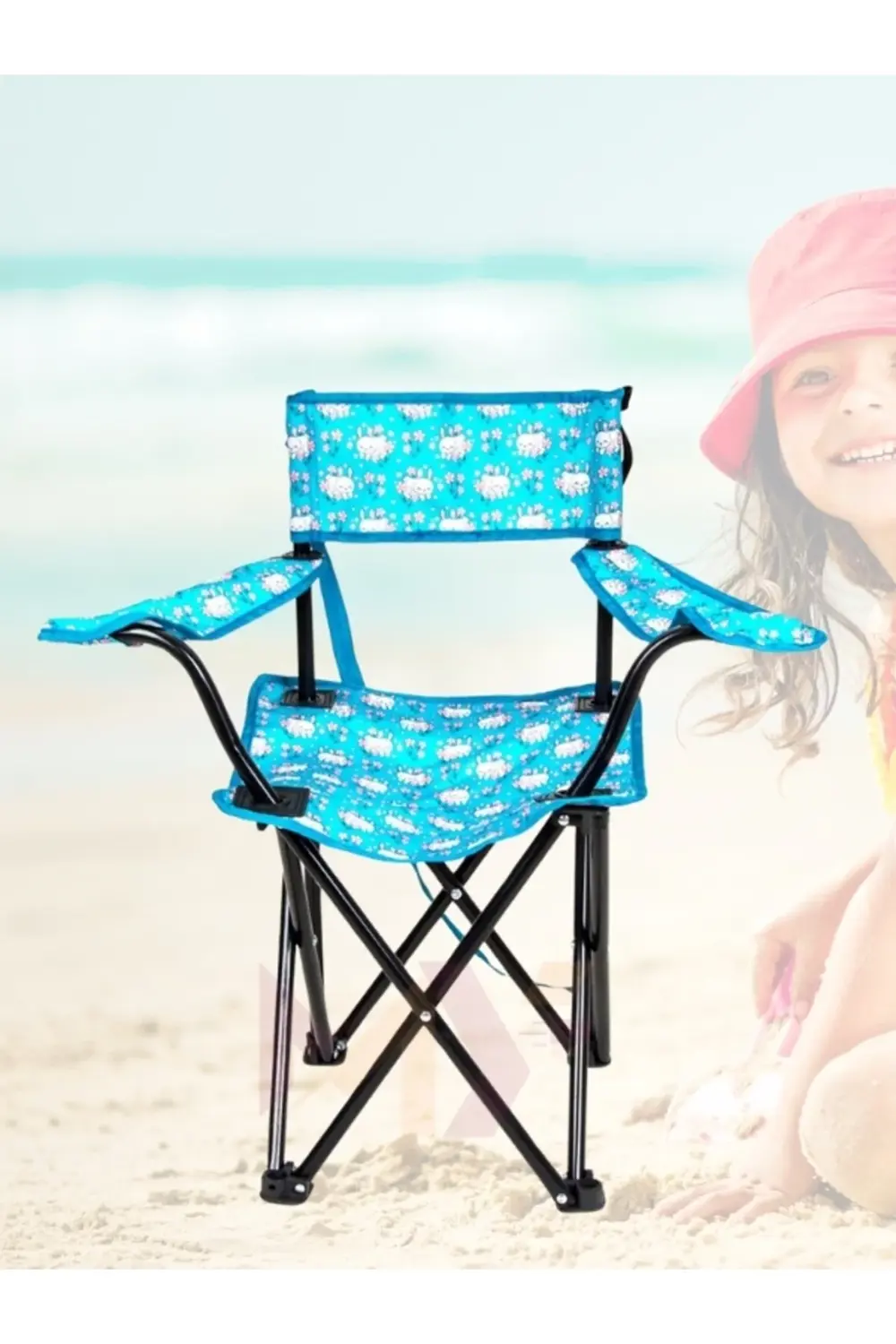 4 Adet Turkuaz Katlanır Çocuk Kamp Sandalyesi Çocuklar İçin Metal