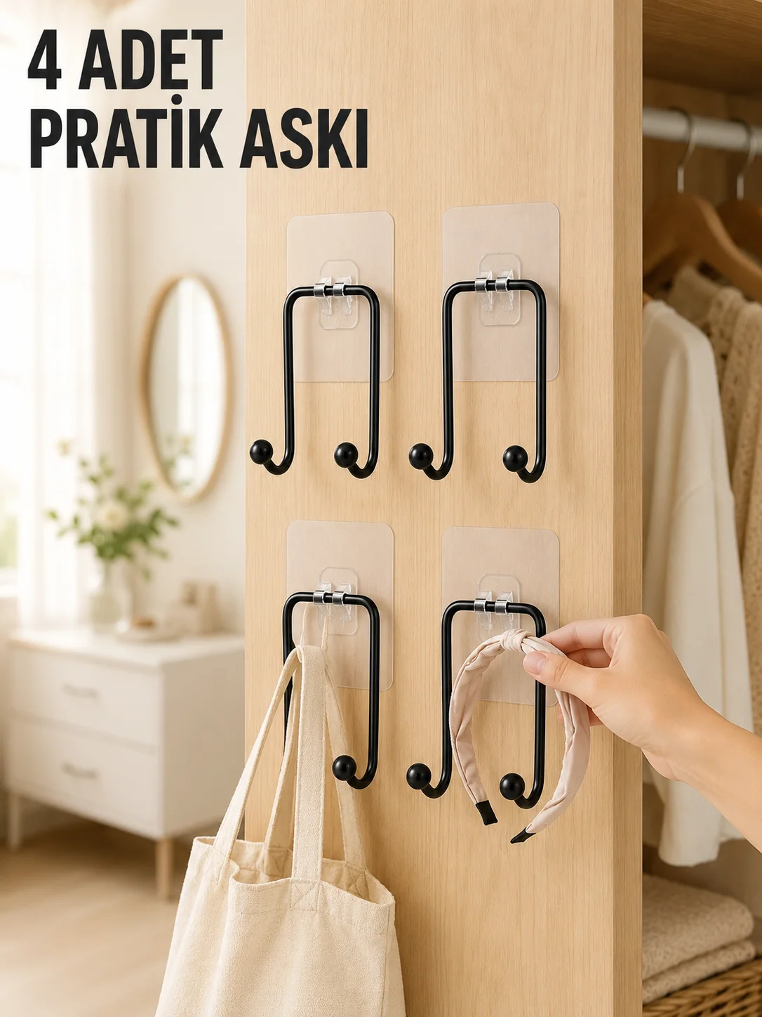 4 Adet Yapışkanlı Duvar Askısı Çok Amaçlı Pratik Askılık Seti Fiyatı, Yorumları ve Özellikleri