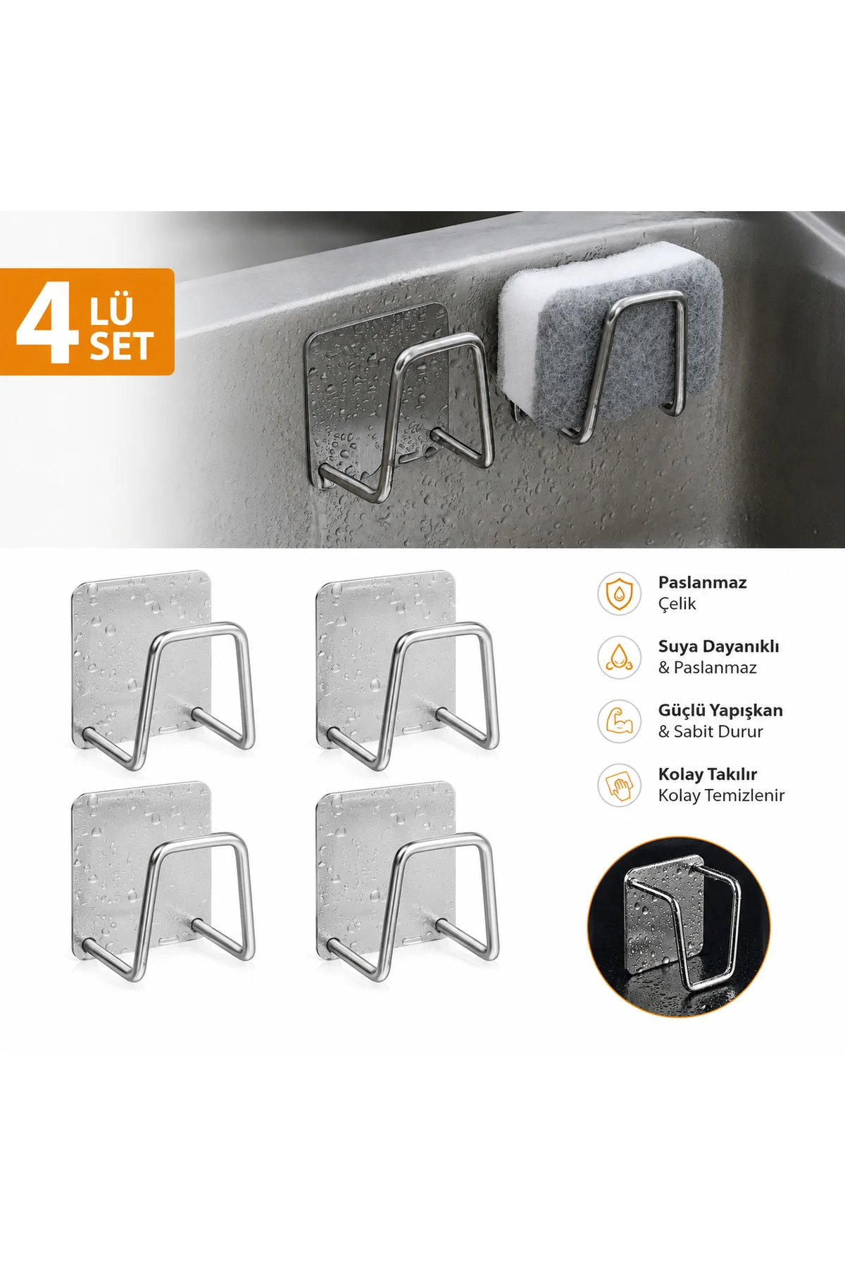 4 Adet Yapışkanlı Paslanmaya Dayanıklı Metal Askılık Süngerlik Kesme Tahtası tutucu Çok Amaçlı Duvar Askısı 4 Adet Yapışkanlı Paslanmaya Dayanıklı Metal Askılık Süngerlik Kesme Tahtası tutucu Çok Amaçlı Duvar Askısı