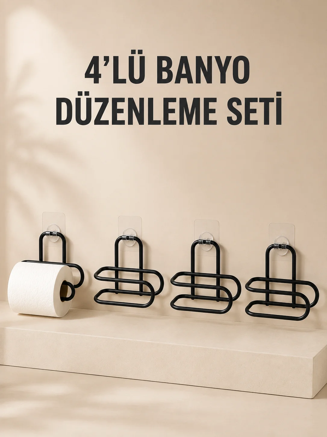 4 Adet Yapışkanlı Tuvalet Kağıdı Askısı Siyah Metal Delmeden Duvara Monte WC Kağıtlık Fiyatı, Yorumları ve Özellikleri