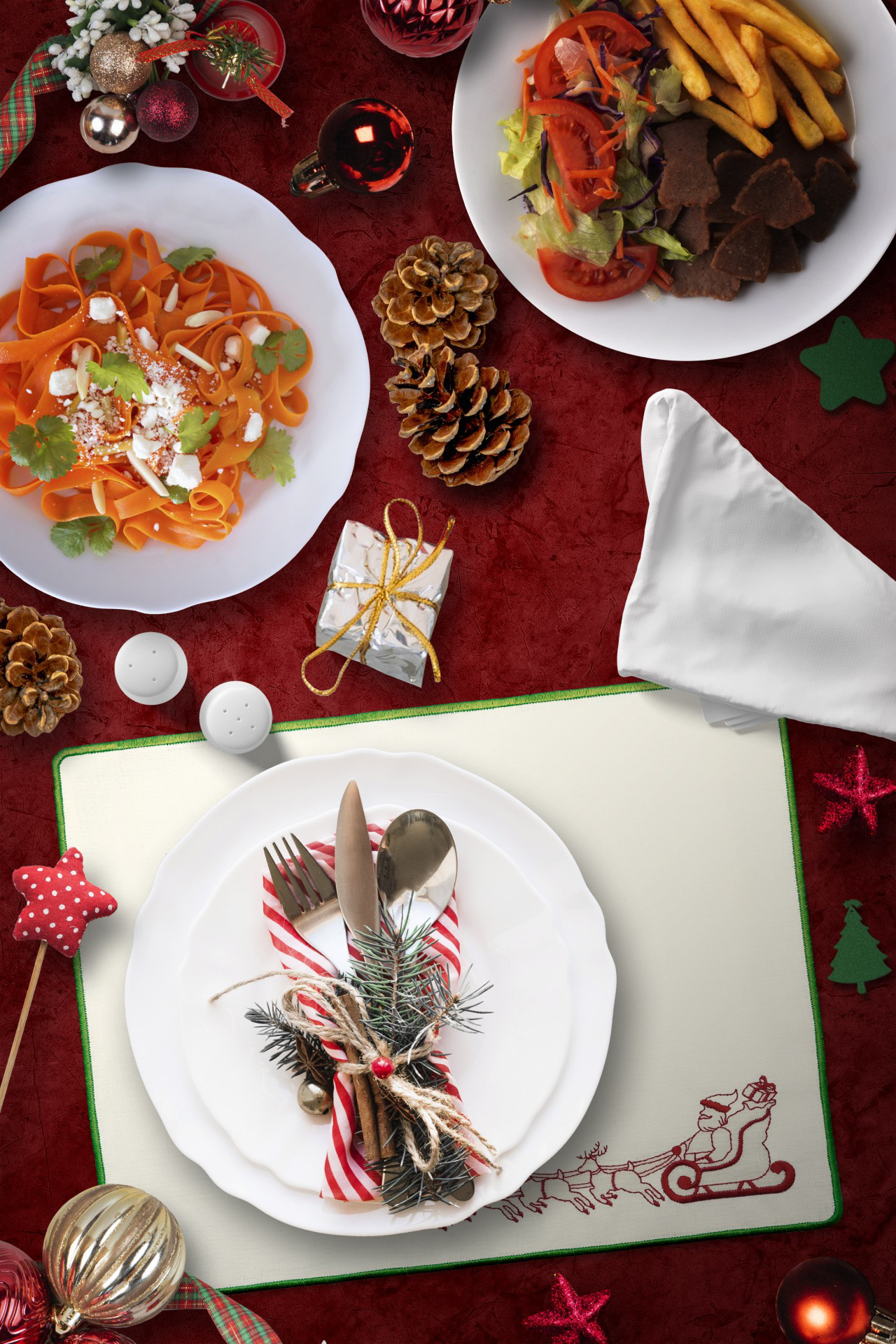 Artikel 4 Adet Yeşil Sargili Yilbaşi Temali Noel Baba Desenli Nakiş İşlem