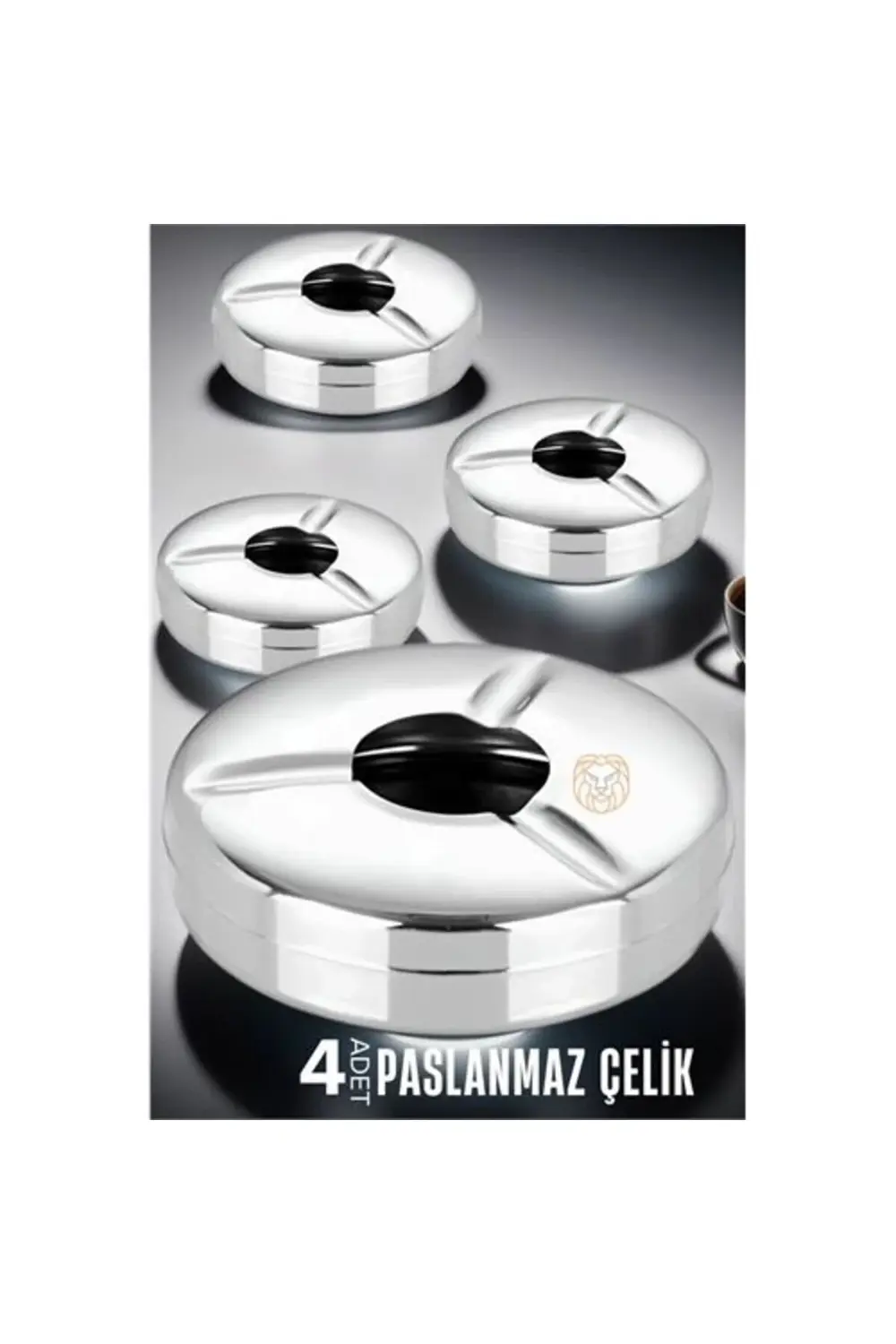4 Adet Yuvarlak Paslanmaz Metal Kapaklı Küllük