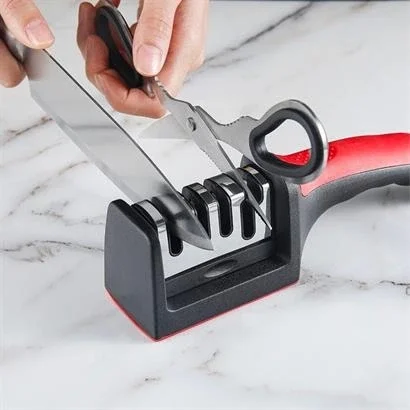 4 Aşamalı Kaymaz Tabanlı Hızlı Bıçak ve Makas Bileme Aracı - Keskin ve Pratik Kullanım