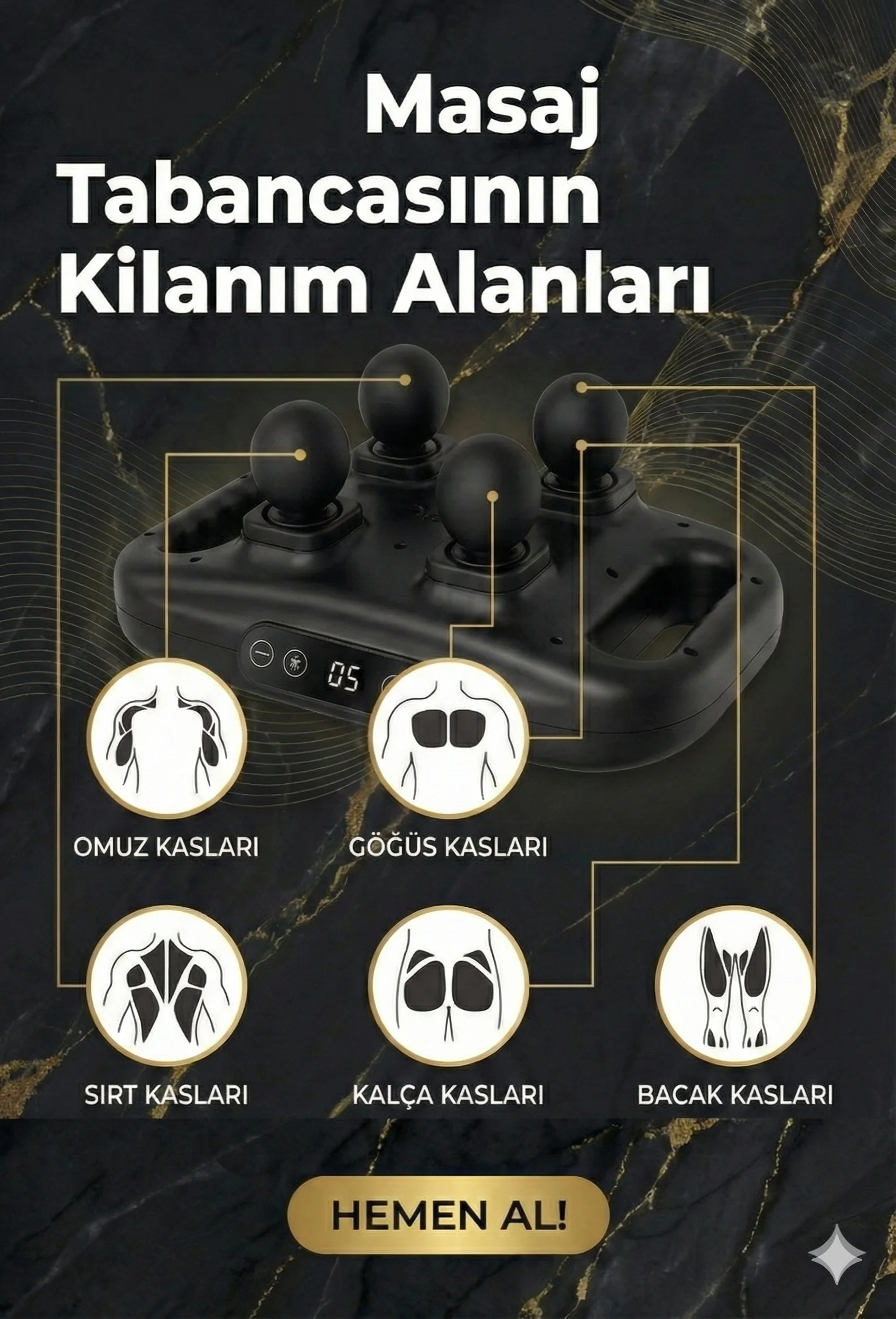 4 Başlıklı Masaj sı - Ergonomik Derin Doku Sırt ve Boyun Masaj Aleti Ağrı ve Sızı