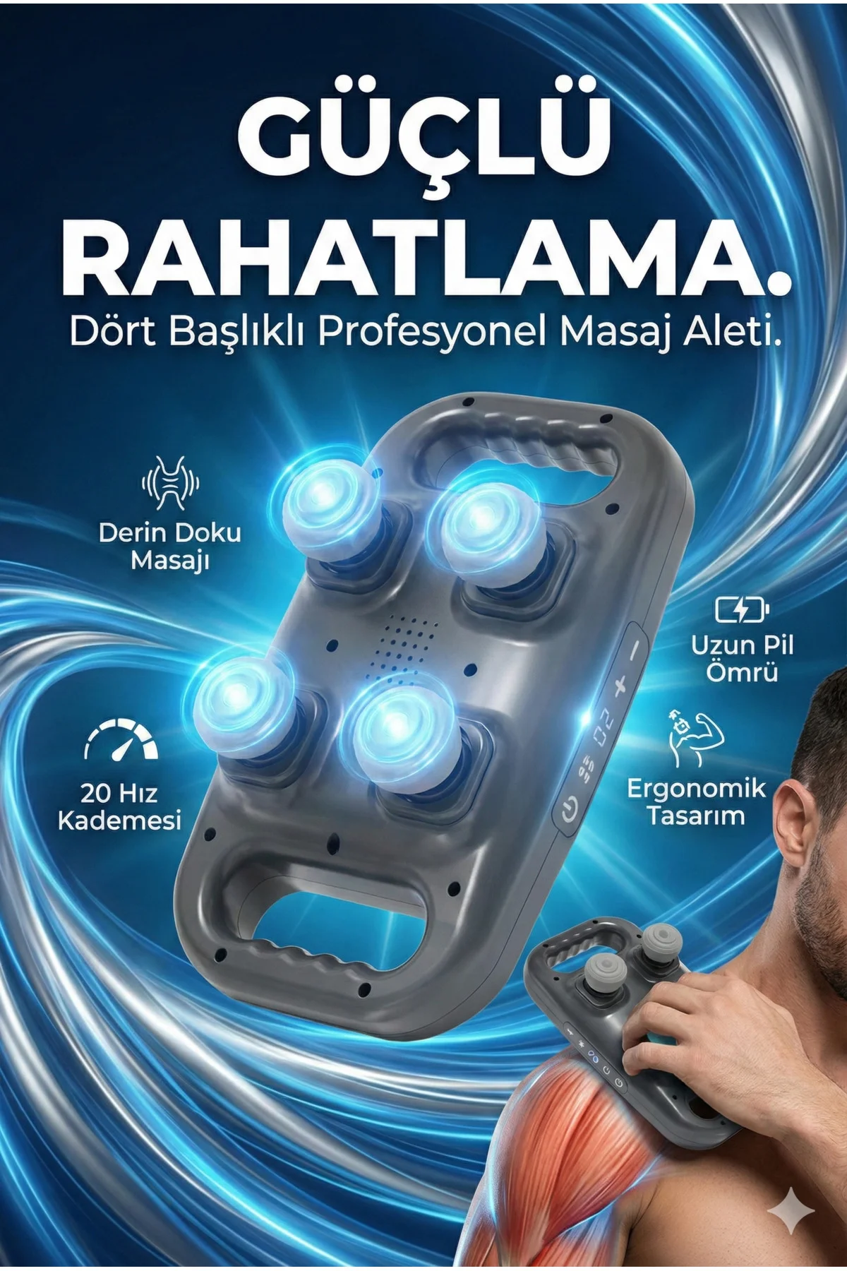 4 Başlıklı Masaj Tabancası - Ergonomik Derin Doku Sırt Ve Boyun Masaj Aleti Ağrı Ve Sızı Giderici 4 Başlıklı Masaj Tabancası - Ergonomik Derin Doku Sırt Ve Boyun Masaj Aleti Ağrı Ve Sızı Giderici
