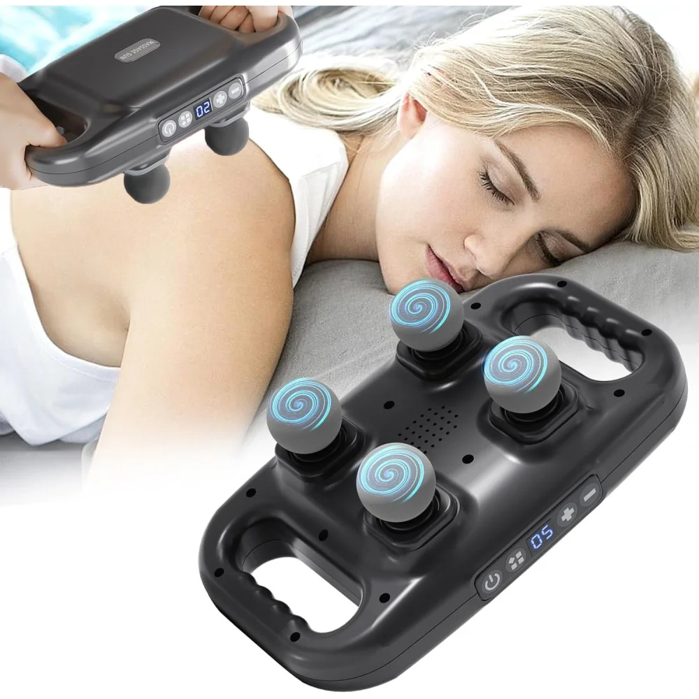 4 Başlıklı Masaj Tabancası Ergonomik Derin Doku Sırt ve Boyun Masaj Aleti Ağrı ve Sızı Giderici