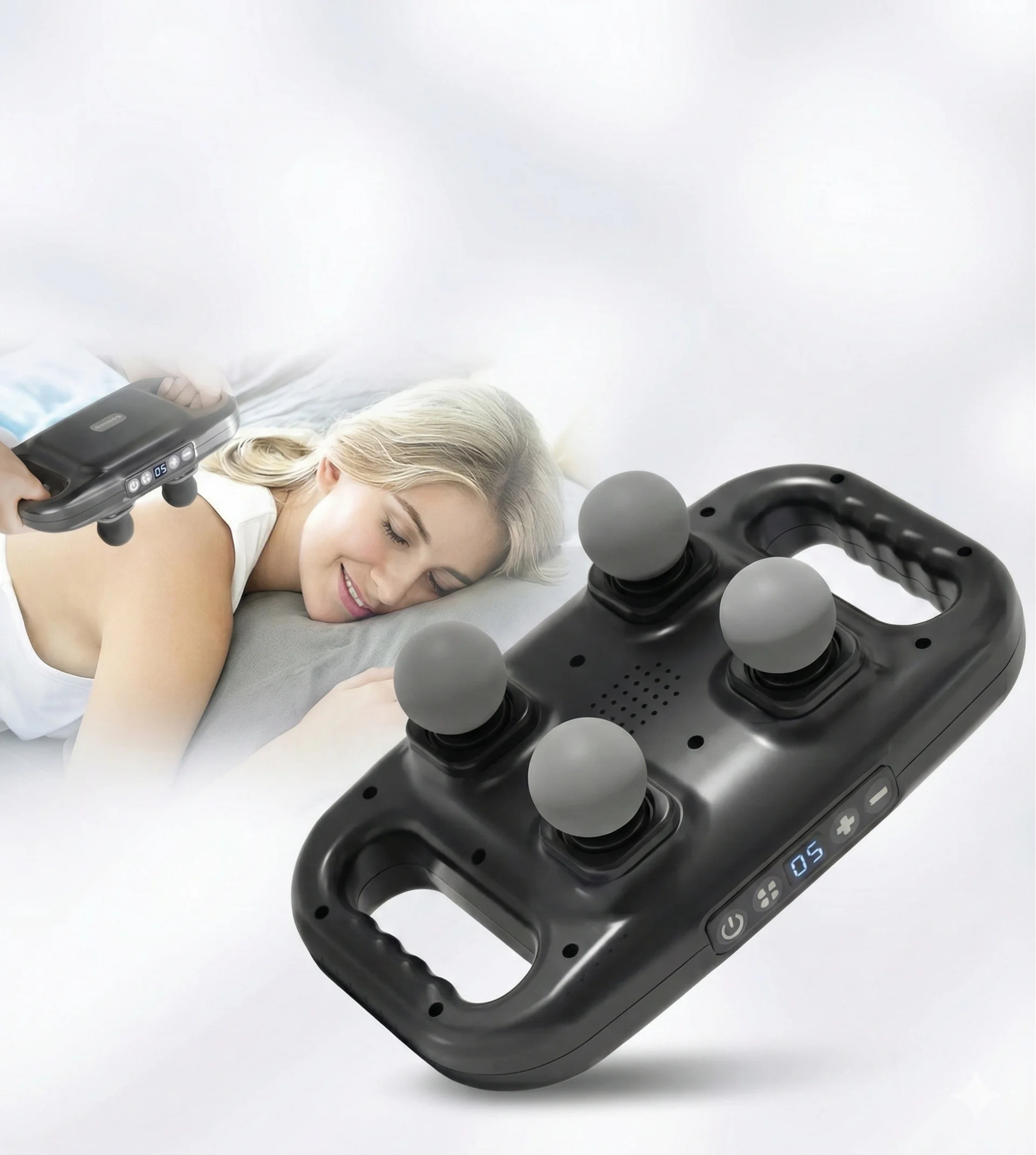4 Başlıklı Masaj Tabancası - Ergonomik Derin Doku Sırt Ve Boyun Masaj Aleti Ağrı Ve Sızı Giderici