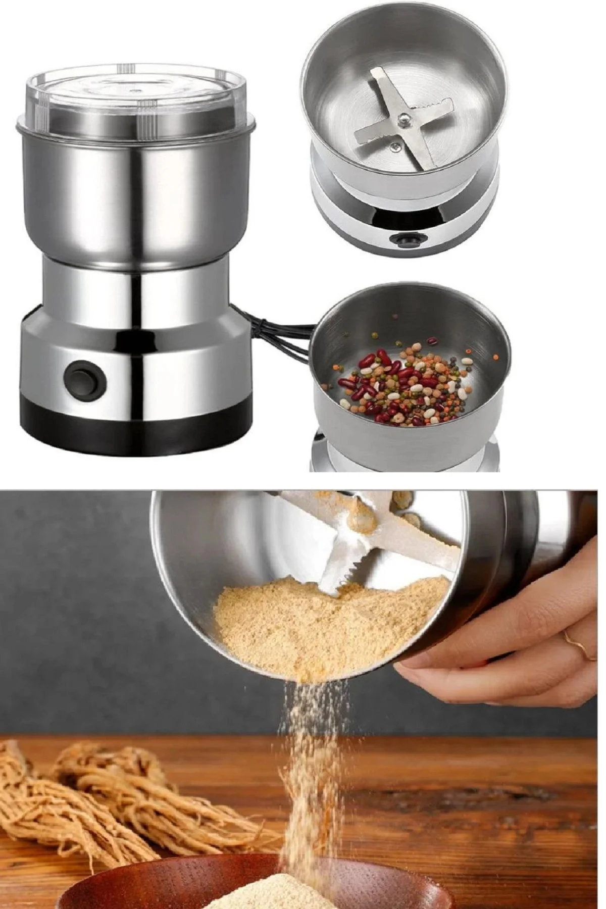 4 Bıçaklı Elektrikli Öğütücü Blender Kahve Fındık Baharat Tahıl Biber Değirmeni - Görsel 5