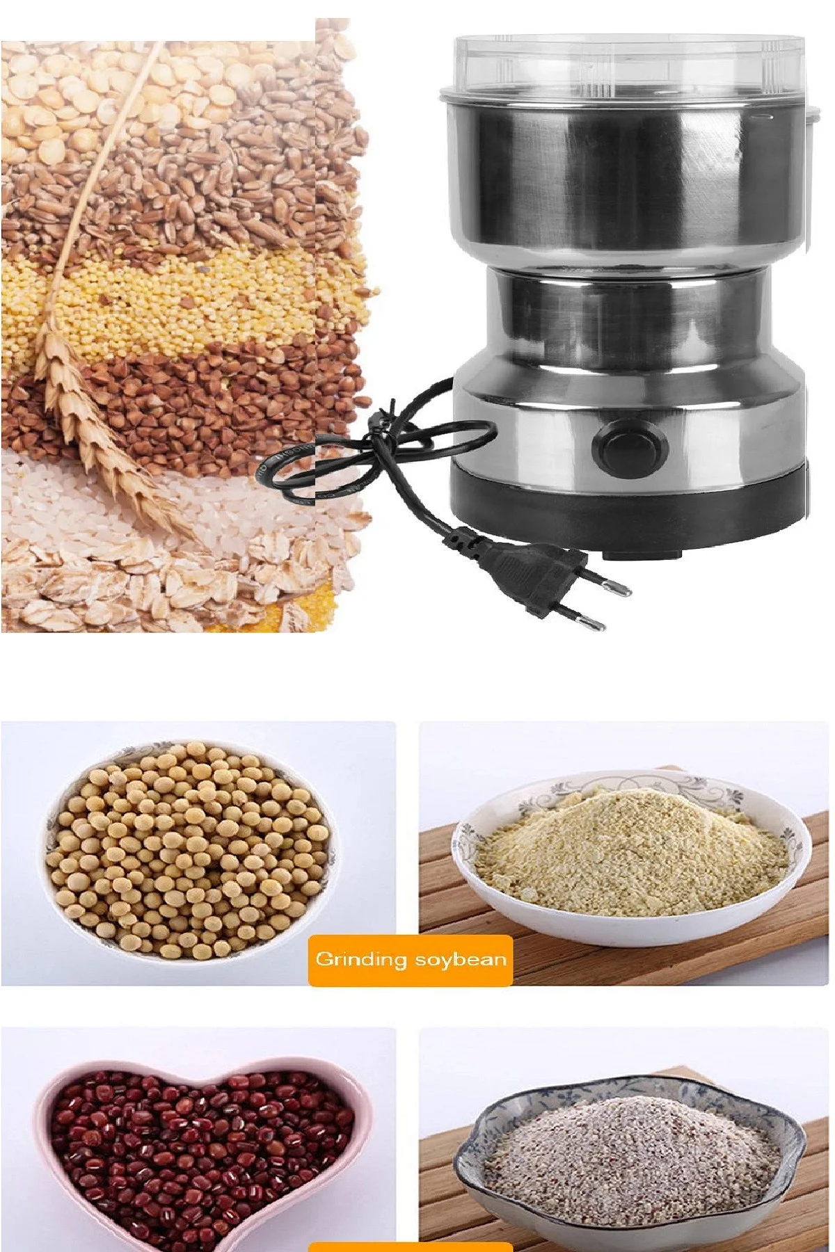 4 Bıçaklı Elektrikli Öğütücü Blender Kahve Fındık Baharat Tahıl Biber Değirmeni - Görsel 2