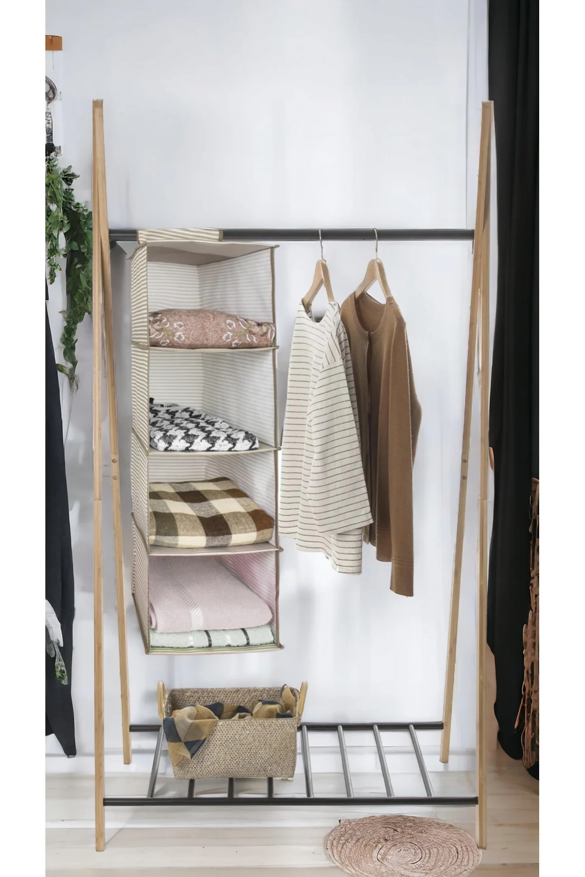 4 Bölmeli Askılı Dolap Düzenleyici Organizer Gri