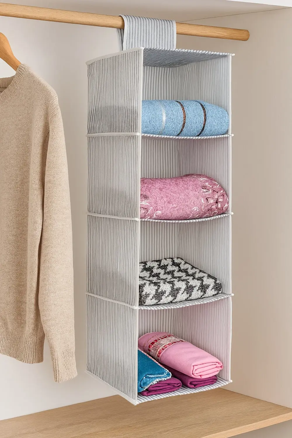 Pazar Kapısı 4 Bölmeli Askılı Dolap Düzenleyici Organizer Gri