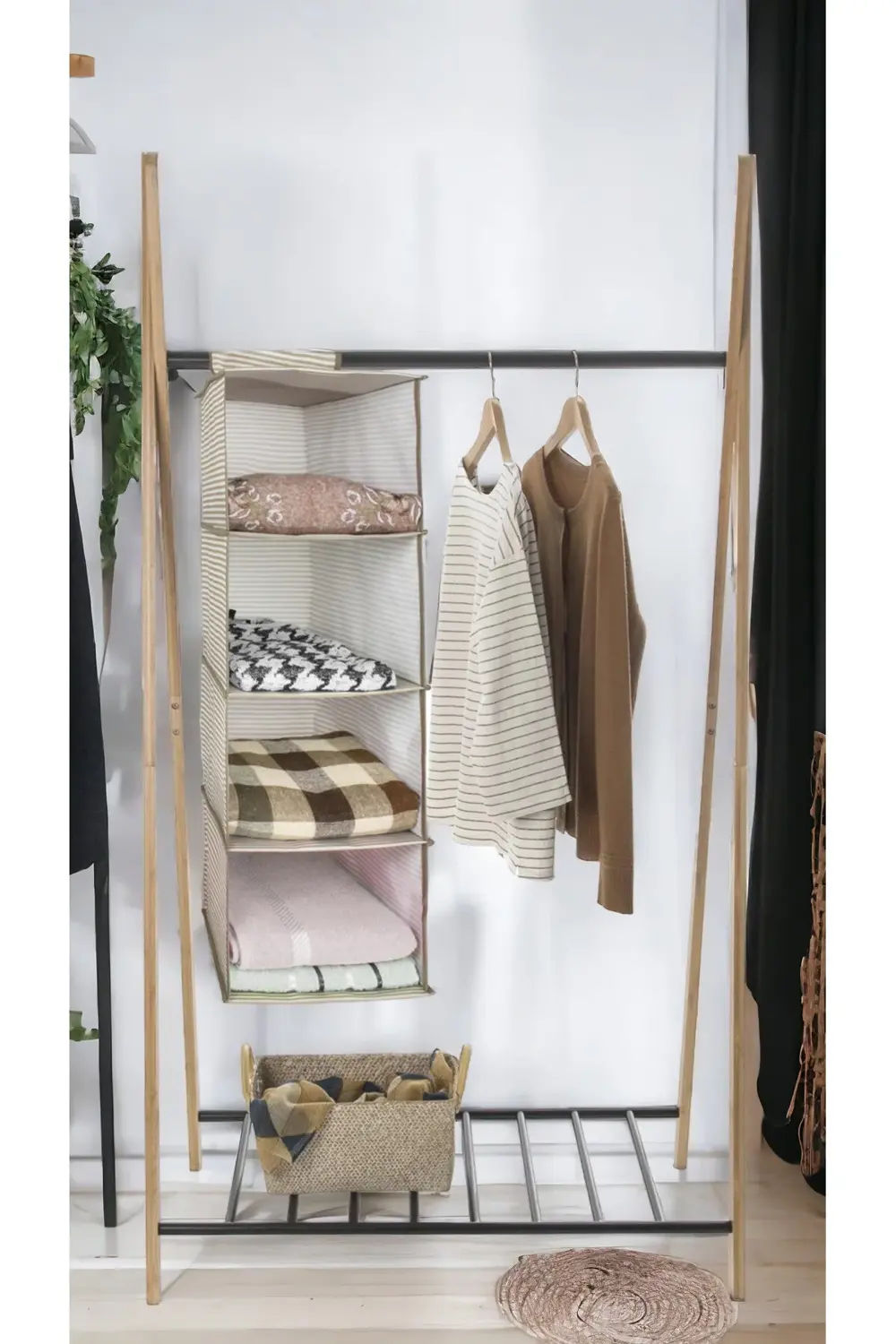 Pazar Kapısı 4 Bölmeli Askılı Dolap Düzenleyici Organizer Gri