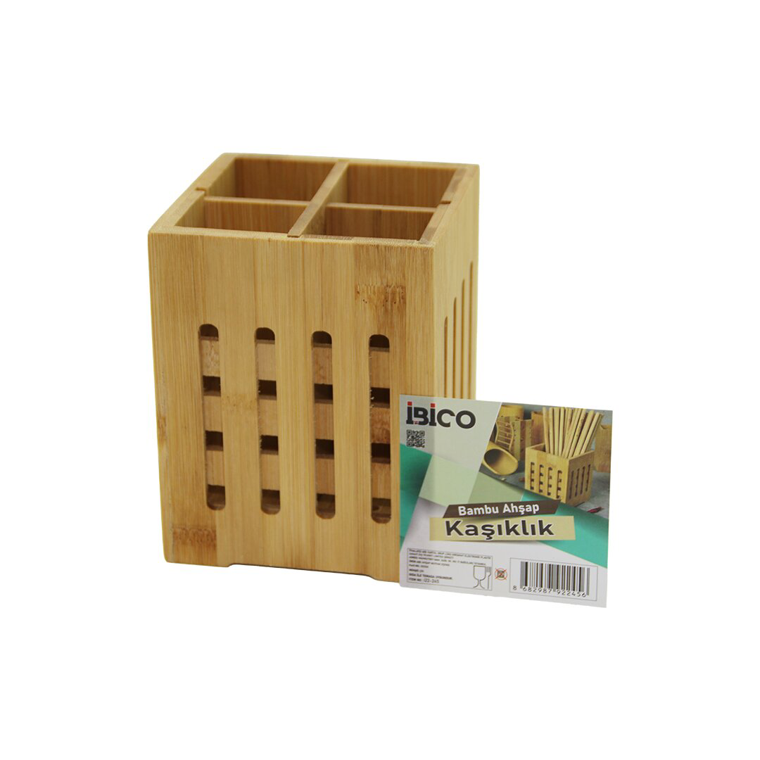 4 BÖLMELİ  BÜYÜK - PENCERELİ  KARE=11X11CM  AHŞAP BAMBU KAŞIKLIK 