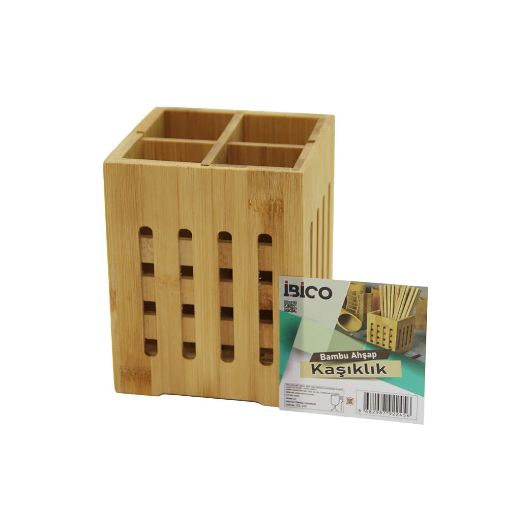 4 Bölmeli Büyük - Pencereli KARE=11X11CM Ahşap Bambu Kaşıklık Organizer