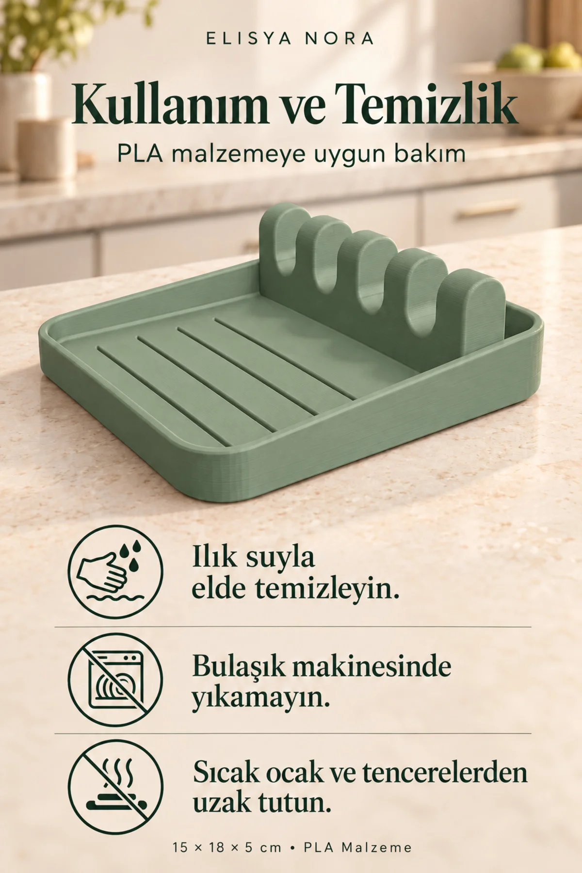 4 Bölmeli Kaşık ve Spatula Altlığı – Damlama Tepsili Tezgâh Düzenleyici - Görsel 7