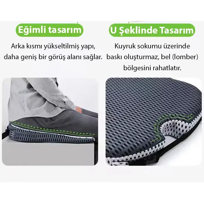 4 Boyutlu Hafızalı Ortopedik Oturma Minderi - Ev ve Araç İçin Ergonomik Minder 5775