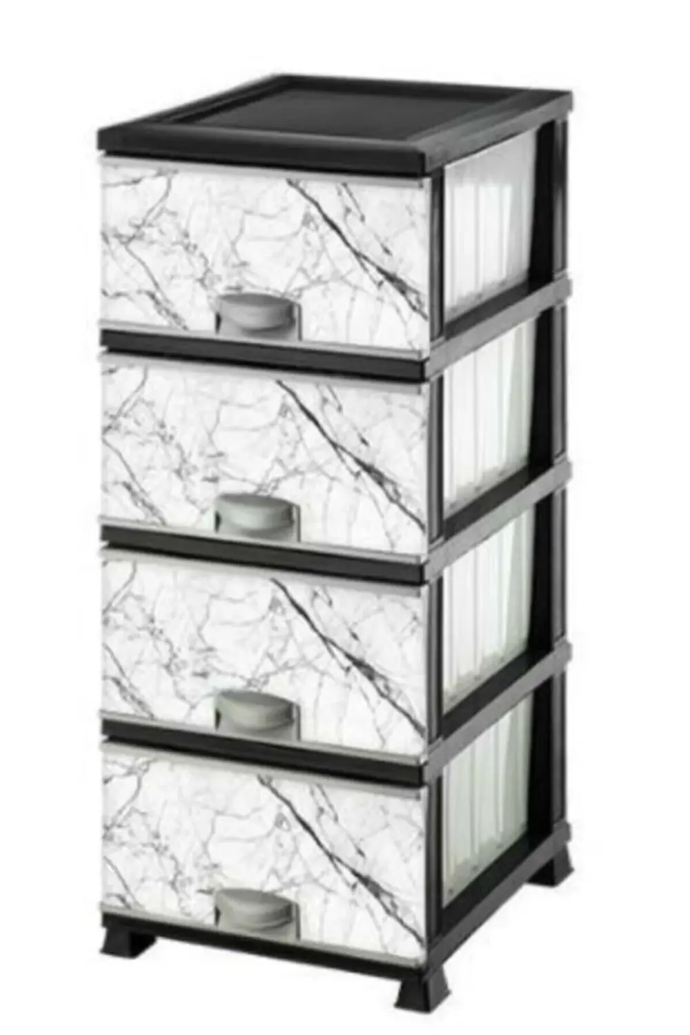 4 Çekmeceli Plastik Komodin Beyaz Mermer Desen Plastik Komidin Mu