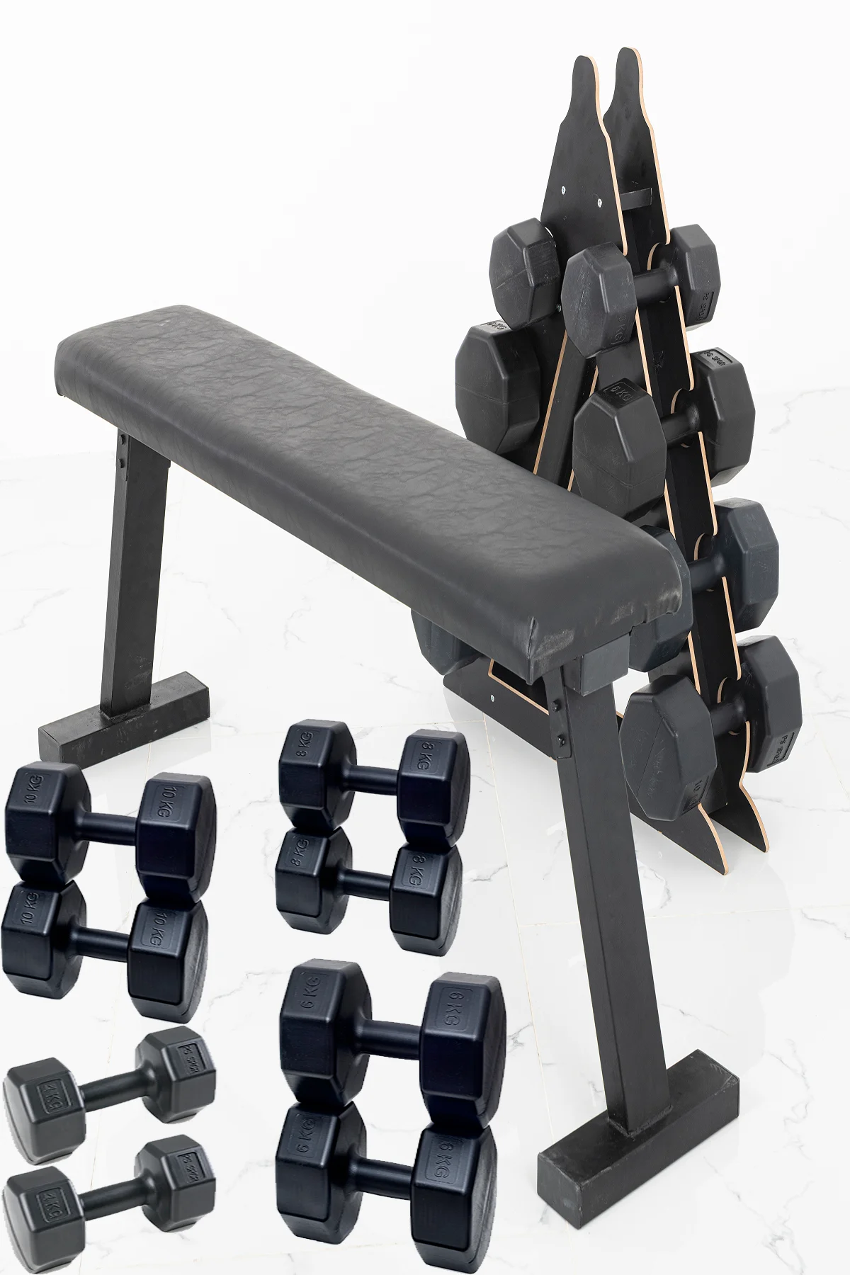 4 Çift Dambıl Set,Stand ve Bench Press Sehpası (4KG-6KG-8KG-10KG)