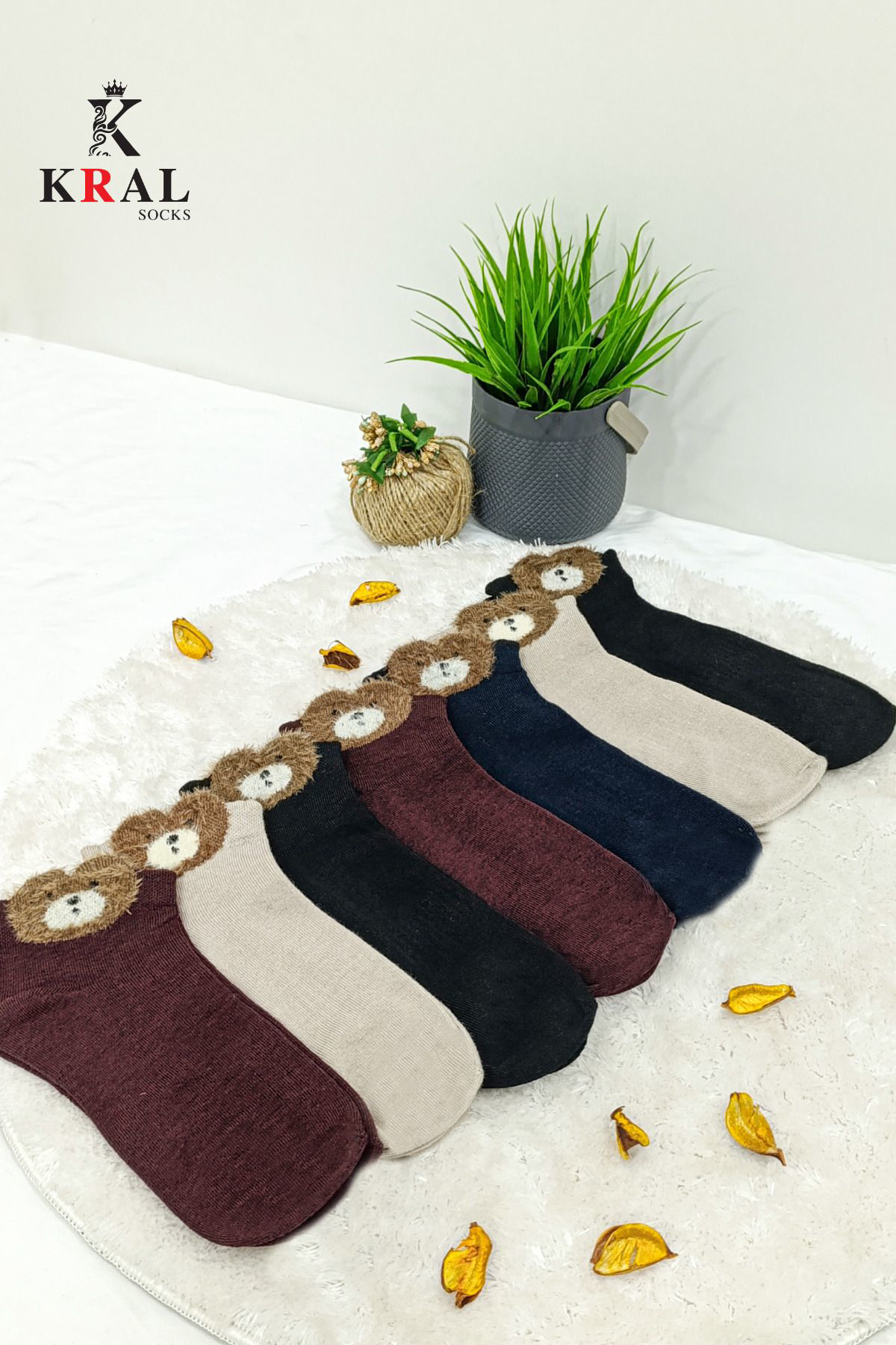 Kral Socks 4 Çift Likrali Pamuklu Penye Kadin Sevimli Ayicik Desenli Patik Ç