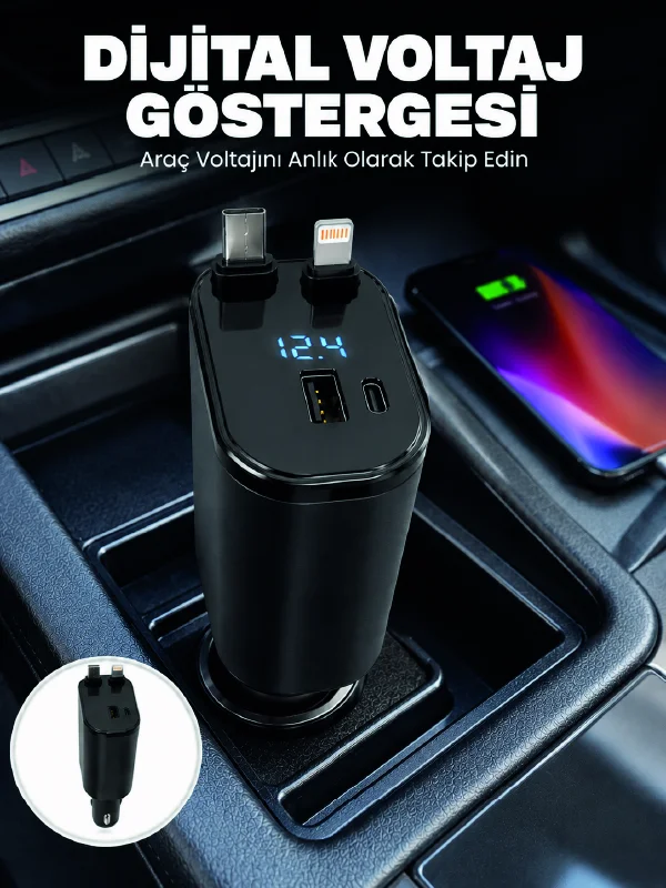 4 Cihazı Aynı Anda Şarj Eden Araç Şarj Cihazı USB-A, USB-C, Type-C ve Lightning Destekli Fiyatı, Yorumları ve Özellikleri
