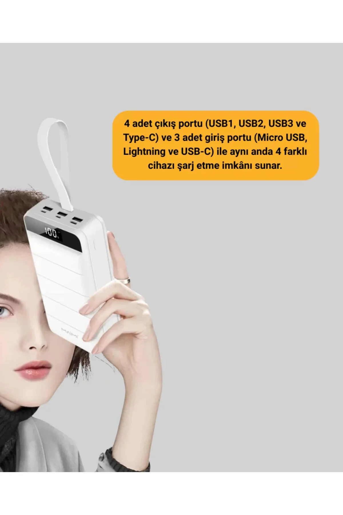 4 Cihazı Aynı Anda Şarj Edebilen Güçlü Powerbank 50000 mAh
