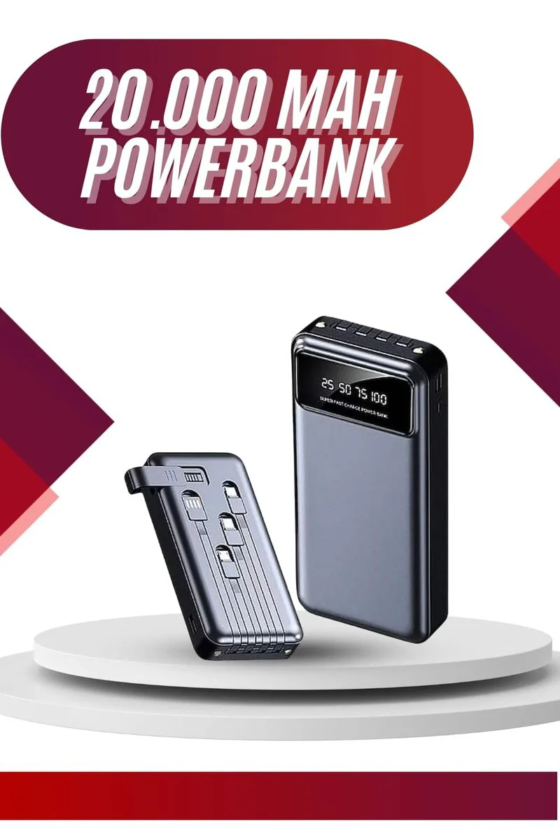4 Çıkışlı 20.000 mAh Powerbank - Uzun Pil Ömürlü Taşınabilir Şarj Cihazı