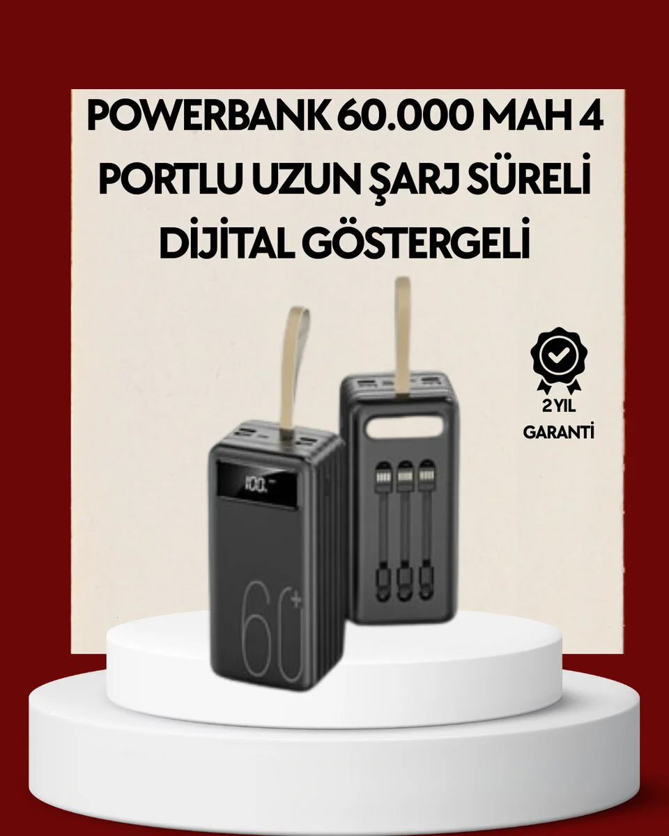 4 Çıkışlı Hızlı Şarj Destekli Powerbank - Çoklu Cihaz Şarj, LED Ekran ve Fener