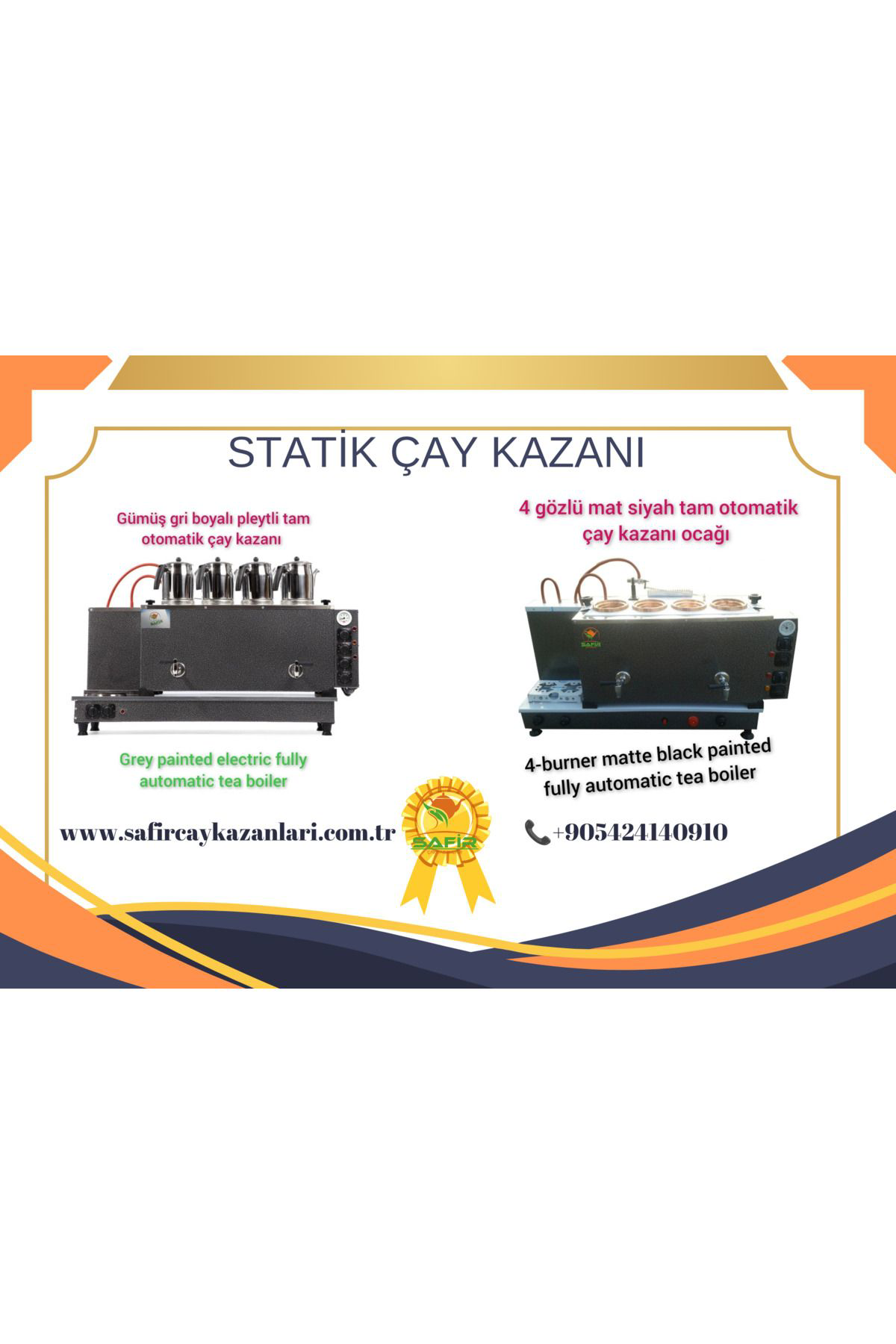 Safir 4 Demlikli (Gözlü) Cromat Siyah Elektrikli Pleytli Çay Kazanı Mak