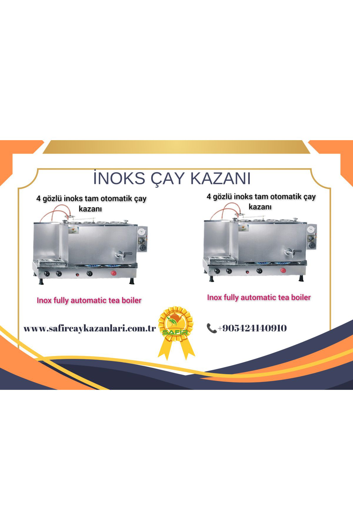 Safir 4 Demlikli Krom İnoks Tam Otomatik Tüplü Çay Kazani Çay Ocaği Çay