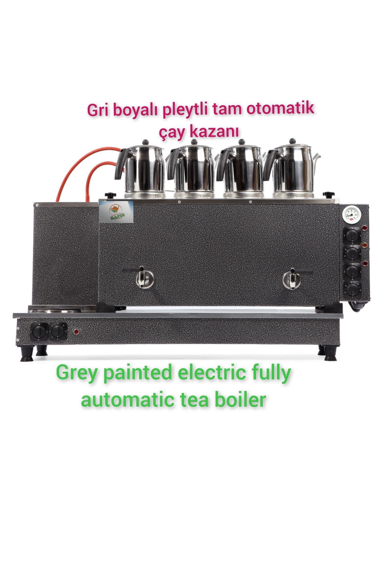 Safir Çay Kazanlari 4 Demlikli Sadece Elektrikli Pleytli Tam Otomatik Gri Çay Kazani 