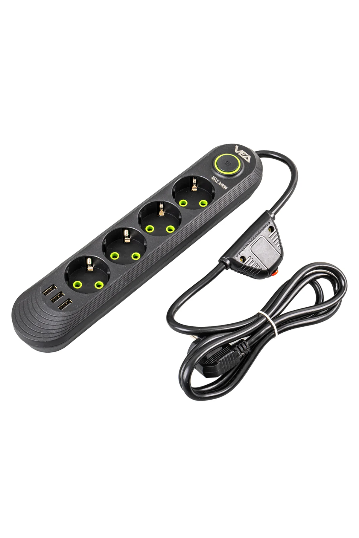4 Fiş 4 Usb Anahtarlı Akım Korumalı Siyah Renk 1.5 Metre Priz