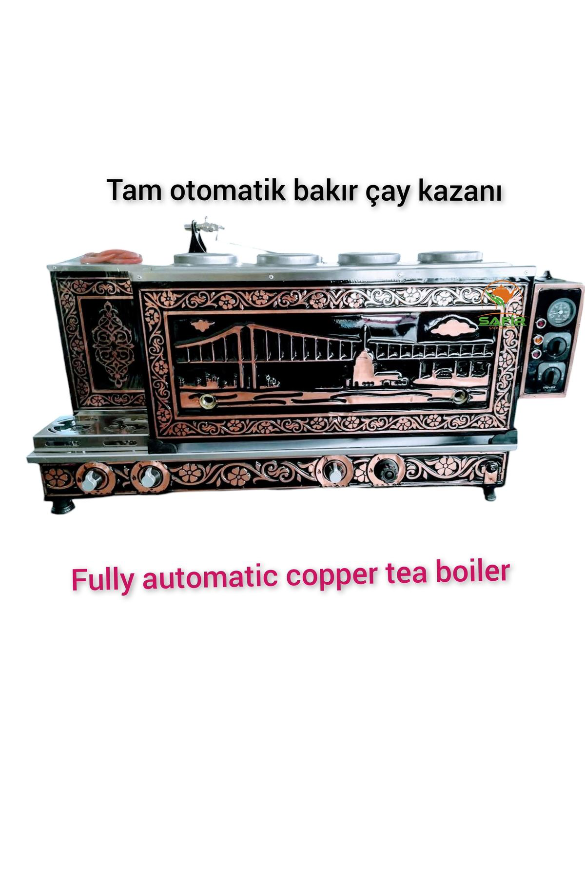 4 Gözlü Bakır Tam Otomatik Çay Kazanı Gaz Emniyet Kilit Sistemli 