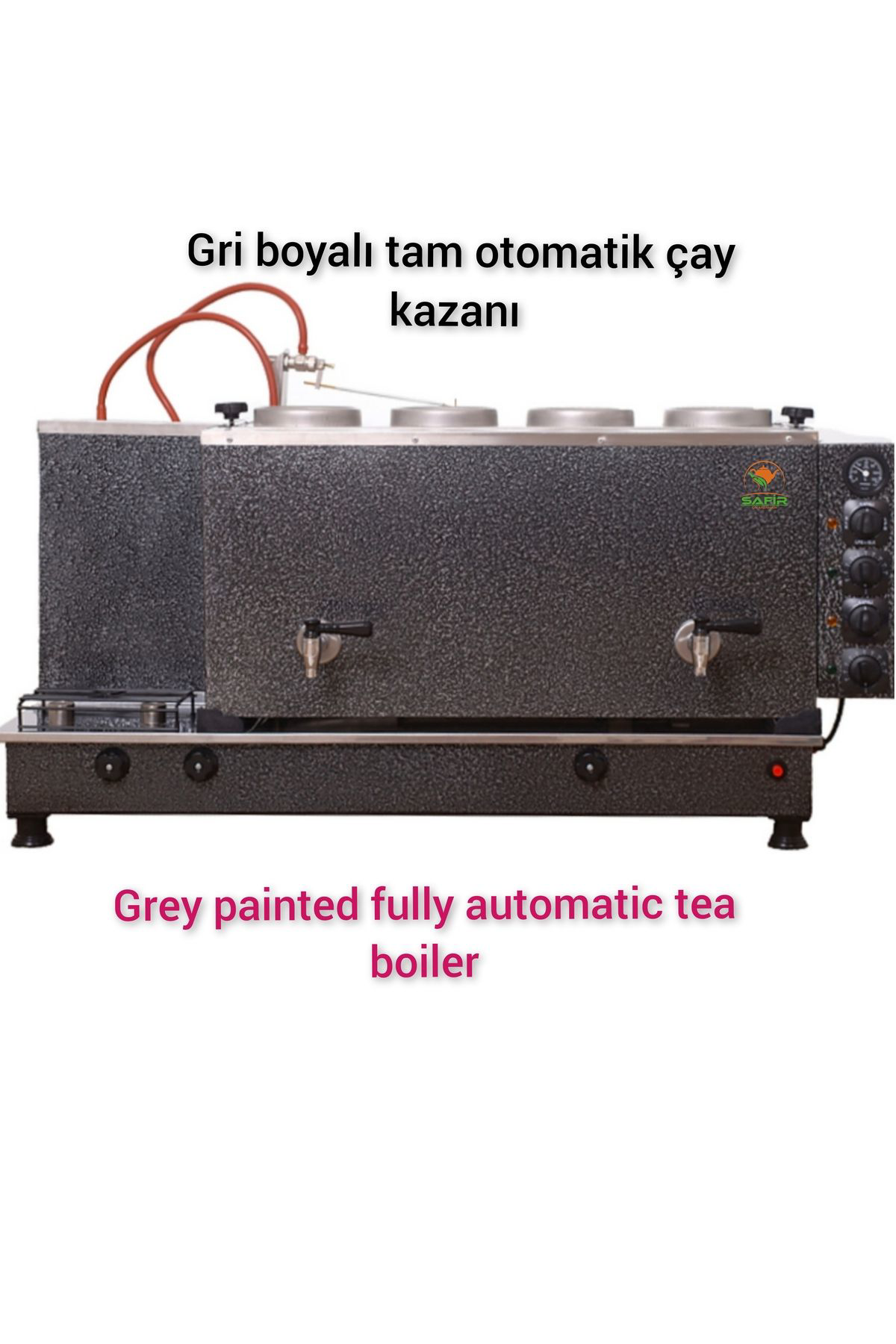 4 gözlü gümüş gri elektrostatik boyalı tüplü tam otomatik çay kaz