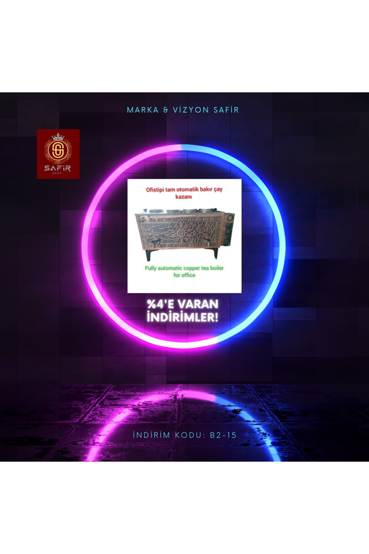 Safir Çay Kazanlari 4 Gözlü Ofistipi Tam Otomatik Bakır Çay Kazanı Dar Alanlar İçin İ