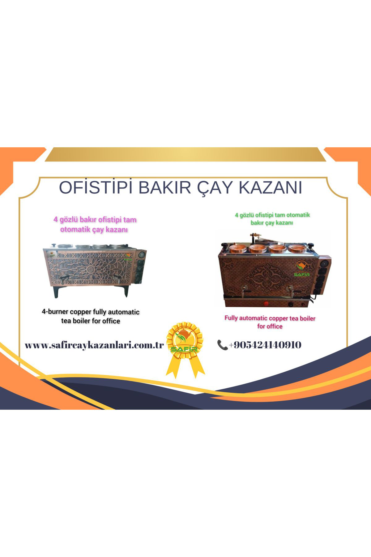 Safir Çay Kazanlari 4 Gözlü Ofistipi Tam Otomatik Bakır Çay Kazanı Dar Alanlar İçin İ