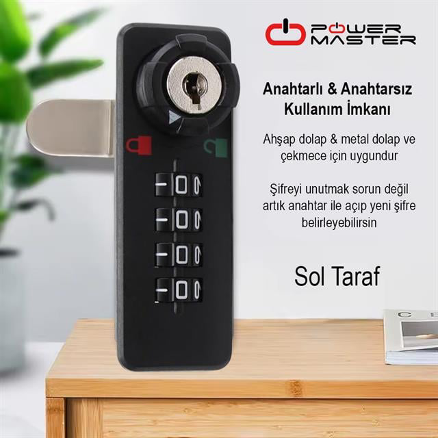 4 Haneli Şifreli Ve Anahtarlı Mekanik Siyah Çekmece Dolap Kilidi 