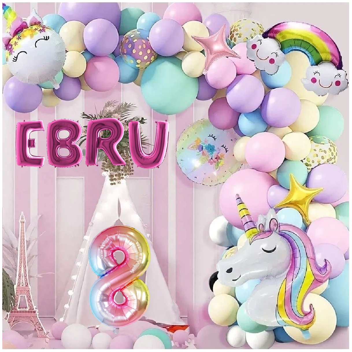 4 Harfli Yaş Seçenekli Gökkuşağı Konseptli Unicorn Temalı Makaron 4 Harfli Yaş Seçenekli Gökkuşağı Konseptli Unicorn Temalı Makaron