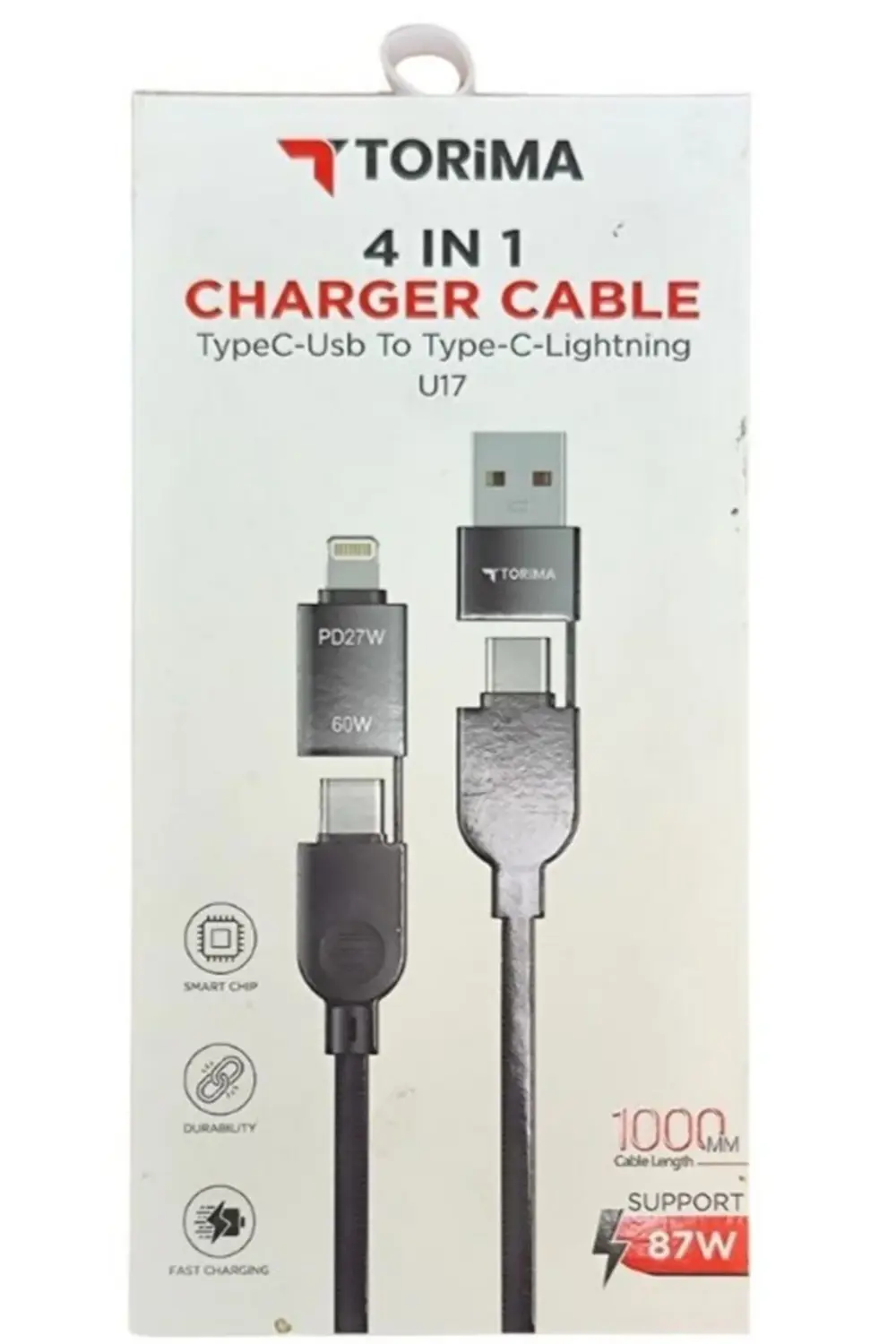 4-in-1 Şarj Kablosu – Type-C, USB & Lightning, 87W Hızlı Şarj